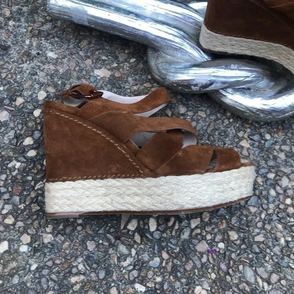 Kors Michael Kors Brown Suede Platform Espadrille Wedge Sandals Size 8.5 M